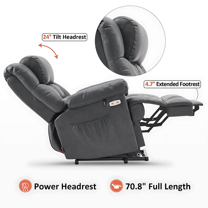 MCombo Power Lift Recliner Chair 7533 Faux  Leather Material in Dark Grey Side View