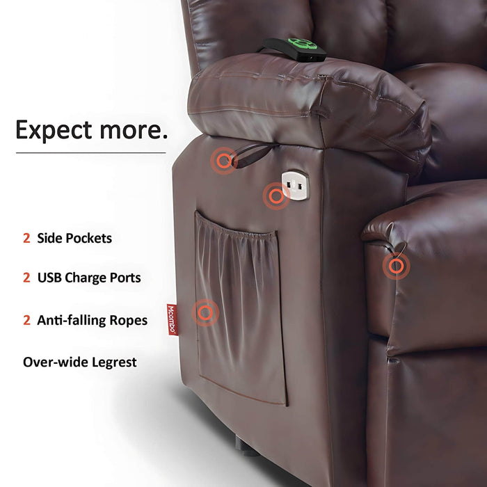 MCombo Power Lift Recliner Chair 7533 Faux Leather Material in Dark  Brown Features