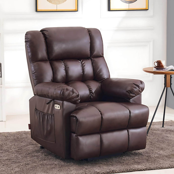 MCombo Power Lift Recliner Chair 7533 Faux Leather Material in Dark Brown in Room