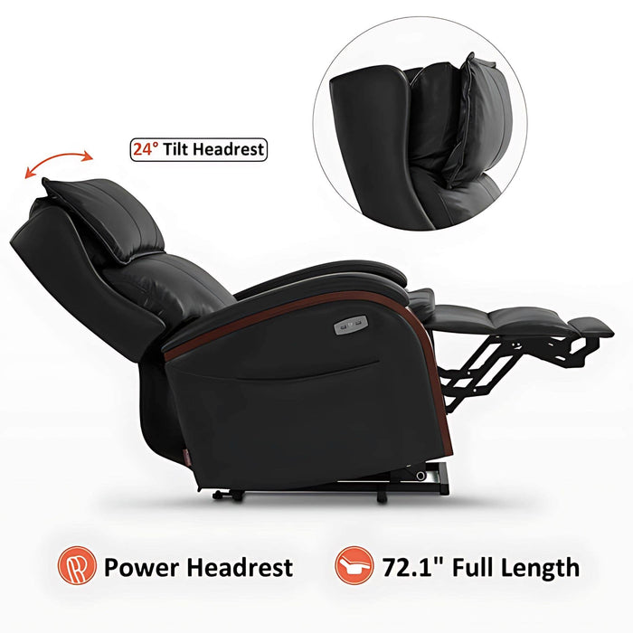 MCombo Power Lift Recliner Chair Sofa 7917 in Black Power Headrest and 72.1 inch Full Length