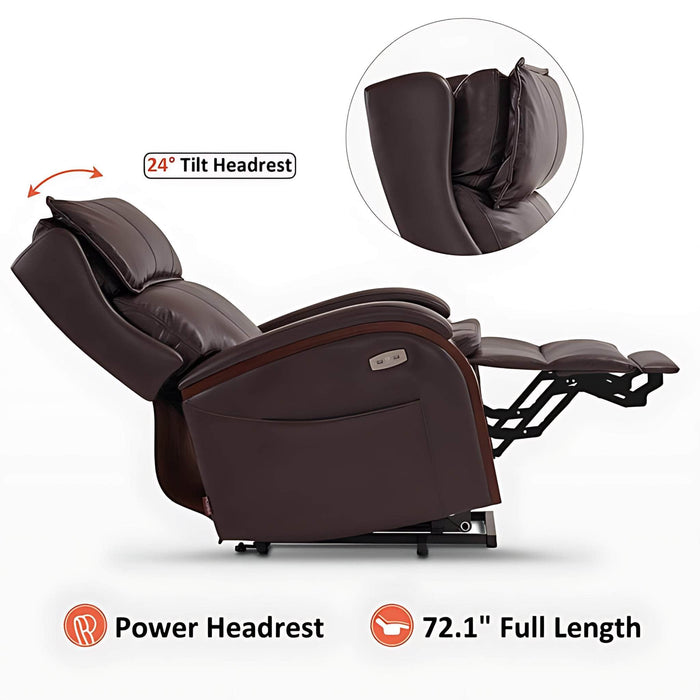 MCombo Power Lift Recliner Chair Sofa 7917 in Dark Brown Power Headrest and 72.1 inch Full Length