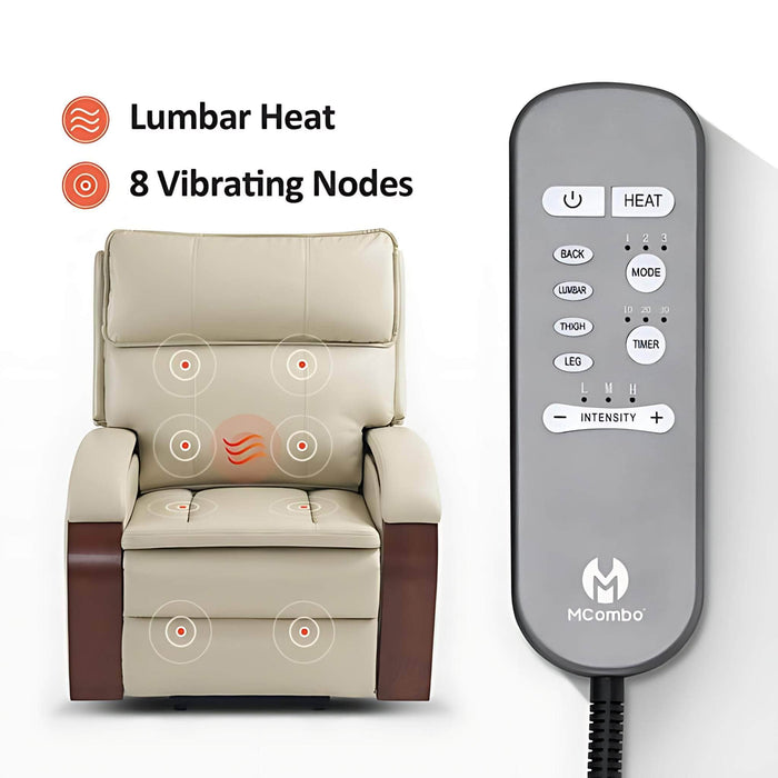 MCombo Power Lift Recliner Chair Sofa 7917 in Cream White Lumbar Heat 8 Vibrating Nodes