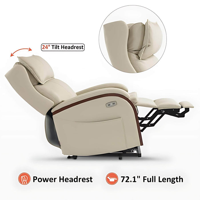 MCombo Power Lift Recliner Chair Sofa 7917 in Cream White Power Headrest 72.1 inch Full Length