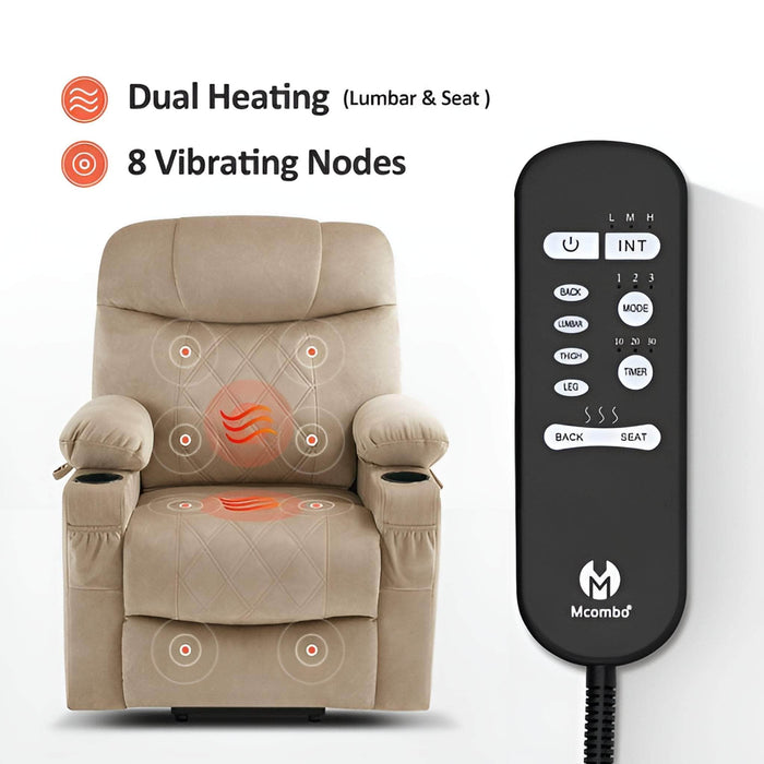 MCombo Small Dual Motor Power Lift Recliner Chair 7222 in Beige Color Dual Heating and 8 Vibrating Nodes