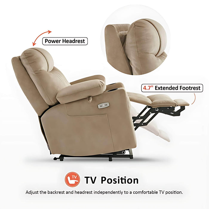 MCombo Small Dual Motor Power Lift Recliner Chair 7222 in Beige Color TV Position