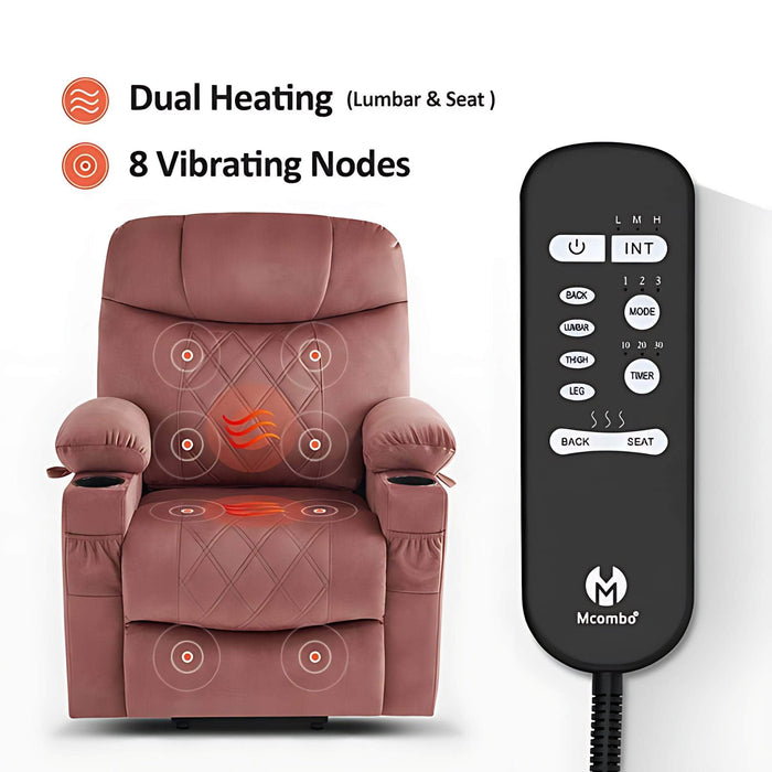 MCombo Small Dual Motor Power Lift Recliner Chair 7222 in Pink Color Dual Heating and 8 Vibrating Nodes