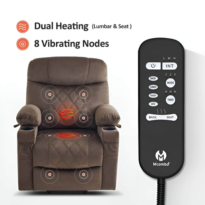 MCombo Small Dual Motor Power Lift Recliner Chair 7222 in Coffee Color Dual Heating and 8 Vibrating Nodes