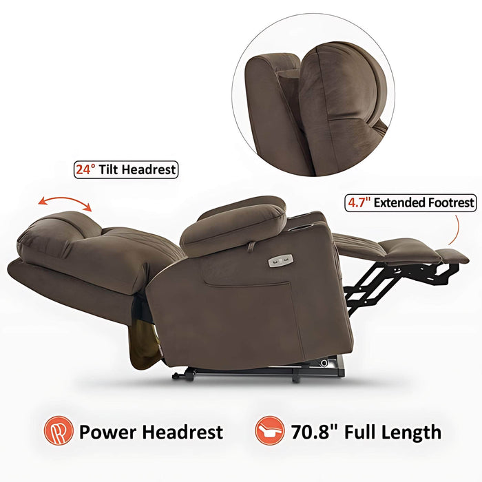 MCombo Small Dual Motor Power Lift Recliner Chair 7222 in Coffee Color Power Headrest and 70.8 inch Full Length