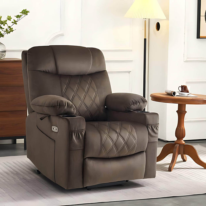 MCombo Small Dual Motor Power Lift Recliner Chair 7222 in Coffee Color in Room