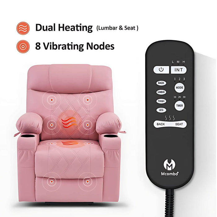 MCombo Small Electric Power Lift Recliner Chair 7111 in Pink Dual Heating and 8 Vibrating Nodes