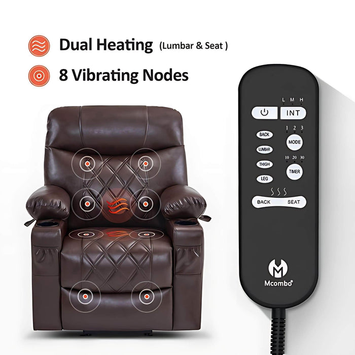 MCombo Small Electric Power Lift Recliner Chair 7111 in Dark Brown Dual Heating and 8 Vibrating Nodes