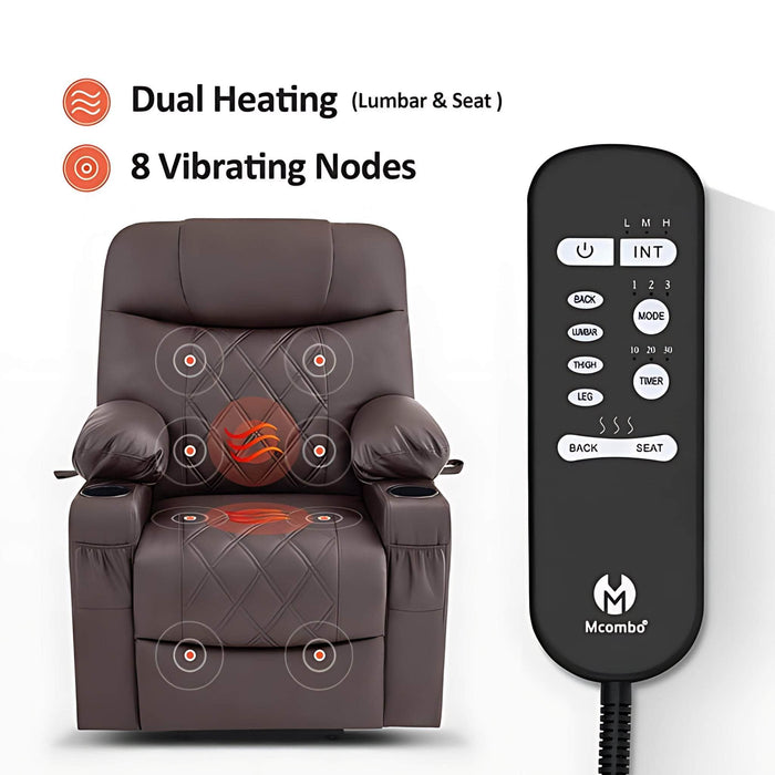 MCombo Small Electric Power Lift Recliner Chair 7111 in Dark Coffee Dual Heating and 8 Vibrating Nodes