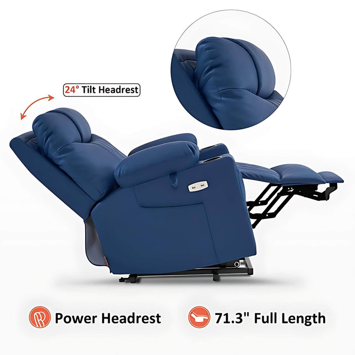 MCombo Small Electric Power Lift Recliner Chair 7111 in Blue Power Headrest and 71.3 inches Full Length