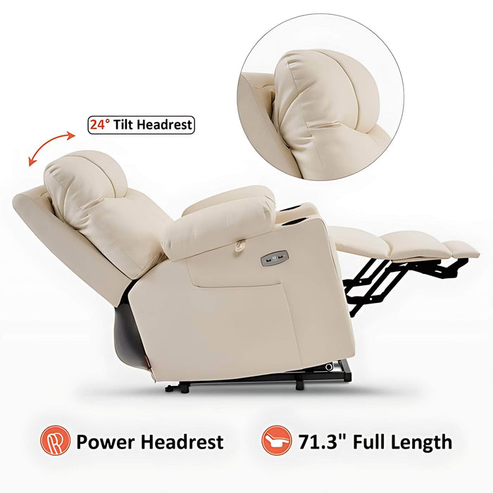 MCombo Small Electric Power Lift Recliner Chair 7111 in Cream White Power Headrest and 71.3 inches Full Length