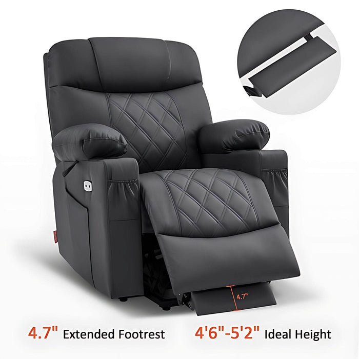 MCombo Small Electric Power Lift Recliner Chair 7111 in Black 4.7 inches Extended Footrest 4 ft 6 to 5 ft 2 Ideal Height