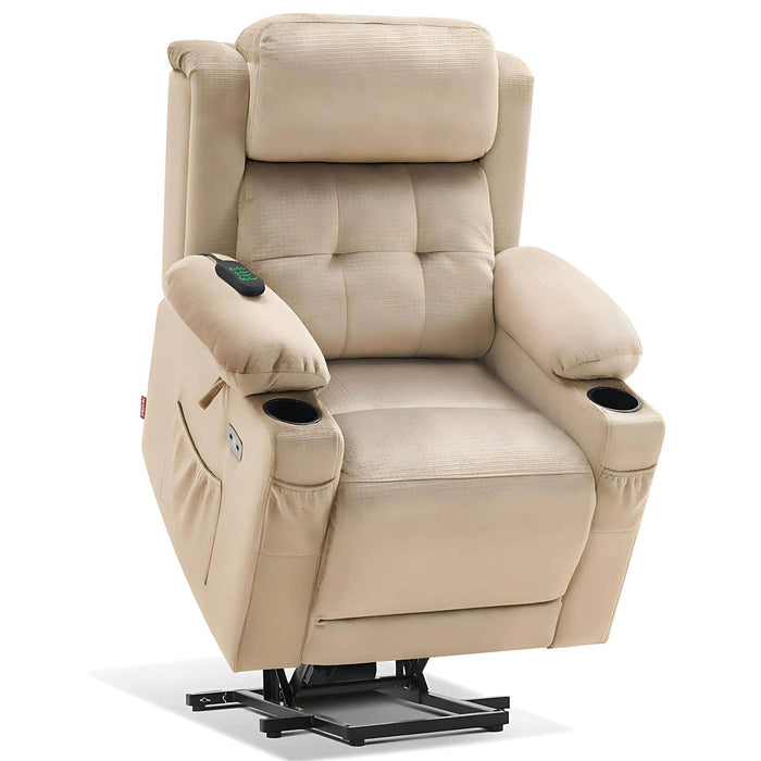 MCombo Medium-Regular Dual Motor Power Lift Recliner Chair Fabric 7661 in Beige Color