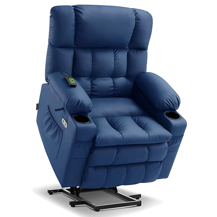 MCombo Medium-Regular Dual Motor Power Lift Recliner Chair Faux Leather 7890 in Blue Color