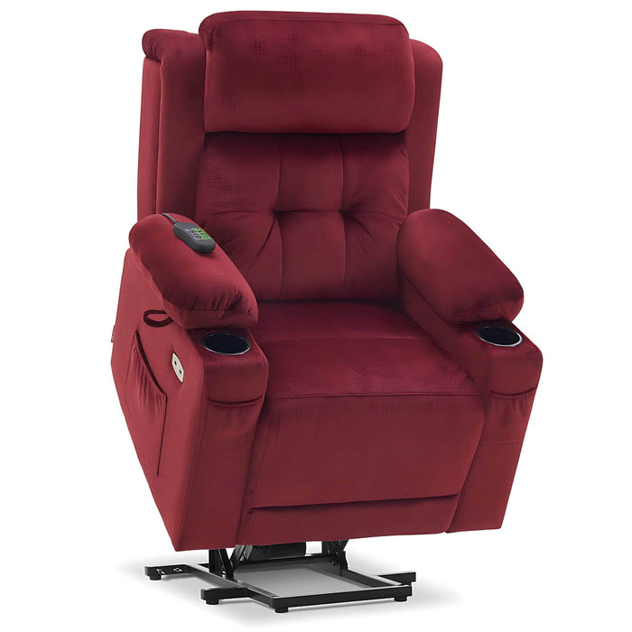 MCombo Medium-Regular Dual Motor Power Lift Recliner Chair Fabric 7661 in Burgundy Color