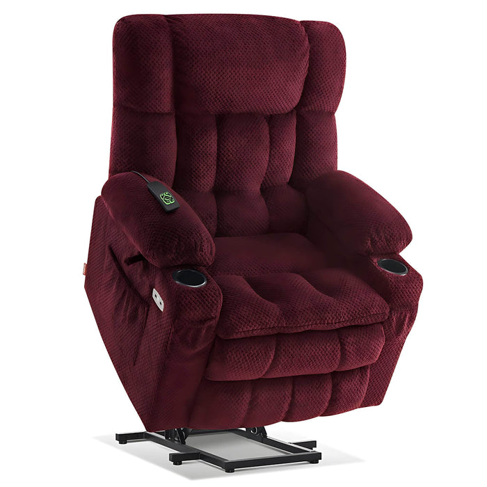 MCombo Medium-Regular Dual Motor Power Lift Recliner Chair Fabric 7890 in Burgundy Color