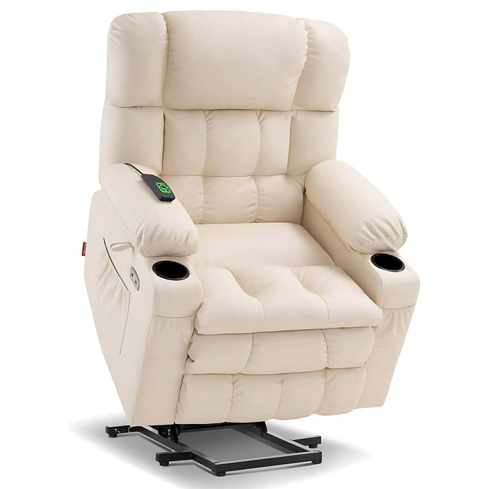 MCombo Medium-Regular Dual Motor Power Lift Recliner Chair Faux Leather 7890 in Cream White Color