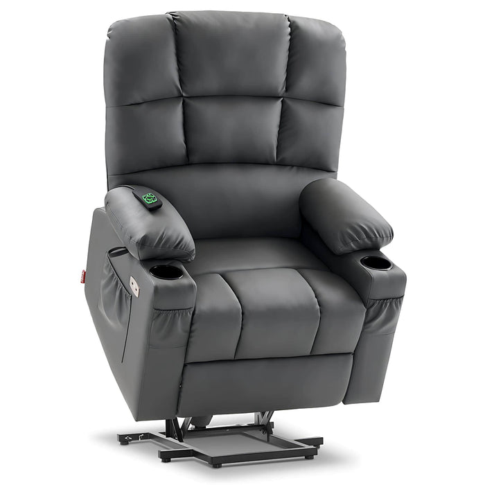 MCombo Dual Motor Medium-Regular 7679 Power Lift Recliner Chair Faux Leather in Dark Grey Color