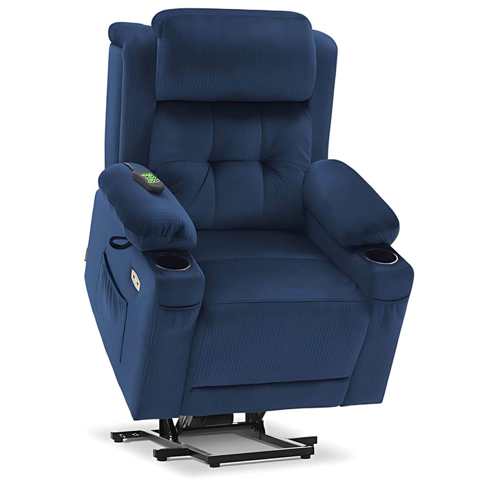 MCombo Medium-Regular Dual Motor Power Lift Recliner Chair Fabric 7661 in Navy Blue Color