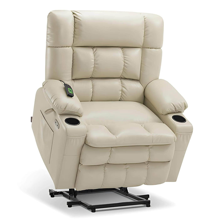 MCombo Medium-Wide Dual Motor Power Lift Recliner Chair Faux Leather R7897 in Cream White Color