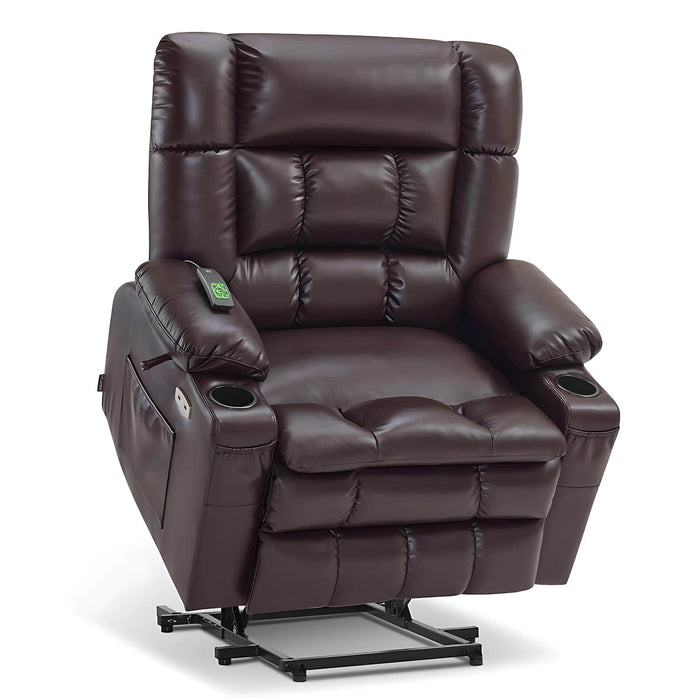 MCombo Medium-Wide Dual Motor Power Lift Recliner Chair Faux Leather R7897 in Dark Brown Color