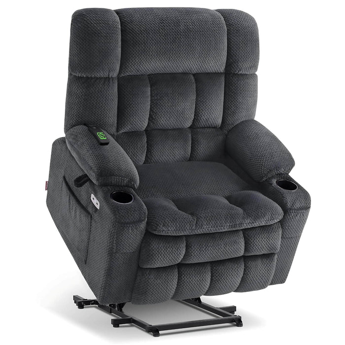 MCombo Dual Motor Medium-Wide Size R7897 Power Lift Recliner Chair Fabric in Dark Grey Color