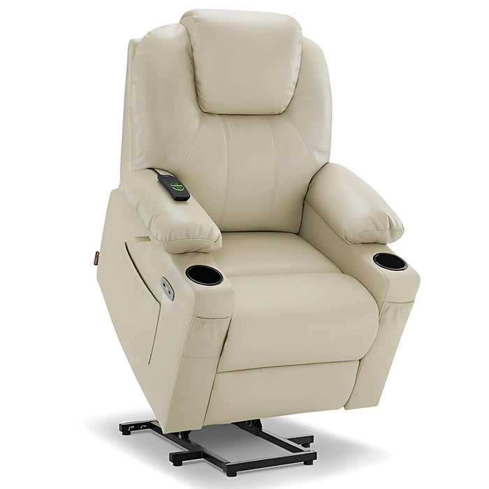 MCombo Small Size 7141 Power Lift Recliner Chair 7040 Series Faux Leather in Cream White Color