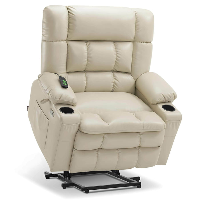 MCombo Small-Wide Dual Motor Power Lift Recliner Chair Faux Leather R7894 in Cream White Color