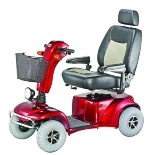 Merits Pioneer 10 4 Heavy Duty Mobility Scooter Color Red Left Side View with Front Basket 