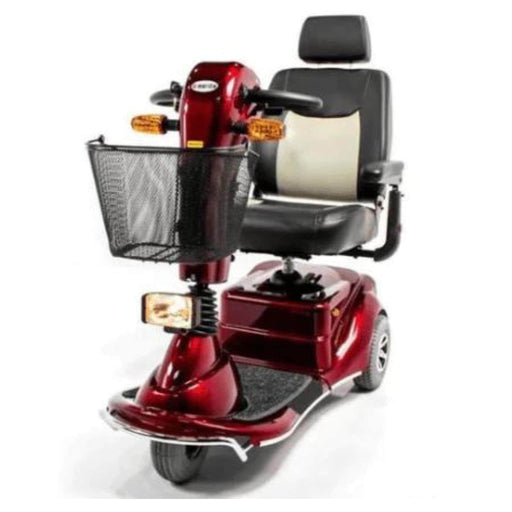 Merits Pioneer 3 Wheel Mobility Scooter Color Red Front Side View With Basket