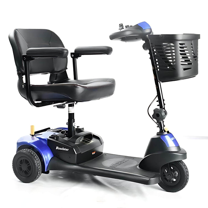 MeritsRoadster3-CompactMobilityScooterColorBluewithbasketFrontRightSideView