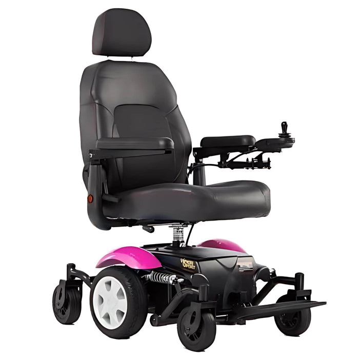 MeritsVisionSportPowerWheelchairColorPinkBlackFrontRightSideView