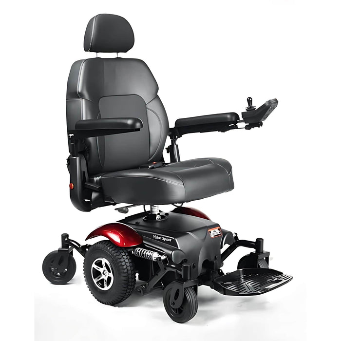 MeritsVisionSportPowerWheelchairRedBlackFrontRightSideView