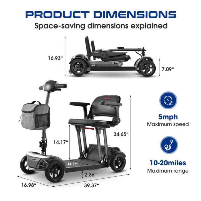 Metro Mobility Air Classic portable scooter with 42-pound heaviest component.