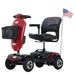 Metro Mobility USA Patriot Color Red Front Side View with Basket and USA Flag at the Back 