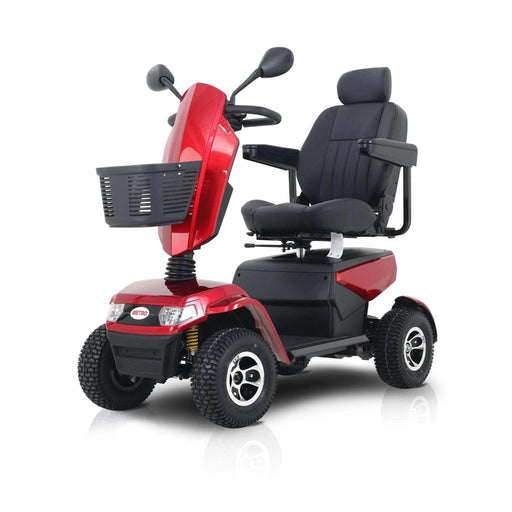 Metro Mobility S800 Color Red - Front Side View with Basket
