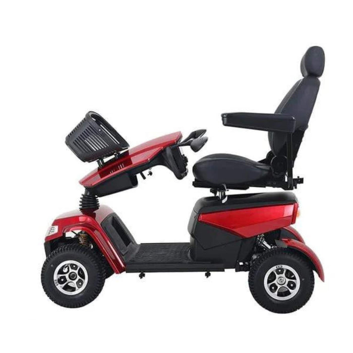 Metro Mobility S800 Color Red - Left Side View and Folded Control with Front Basket