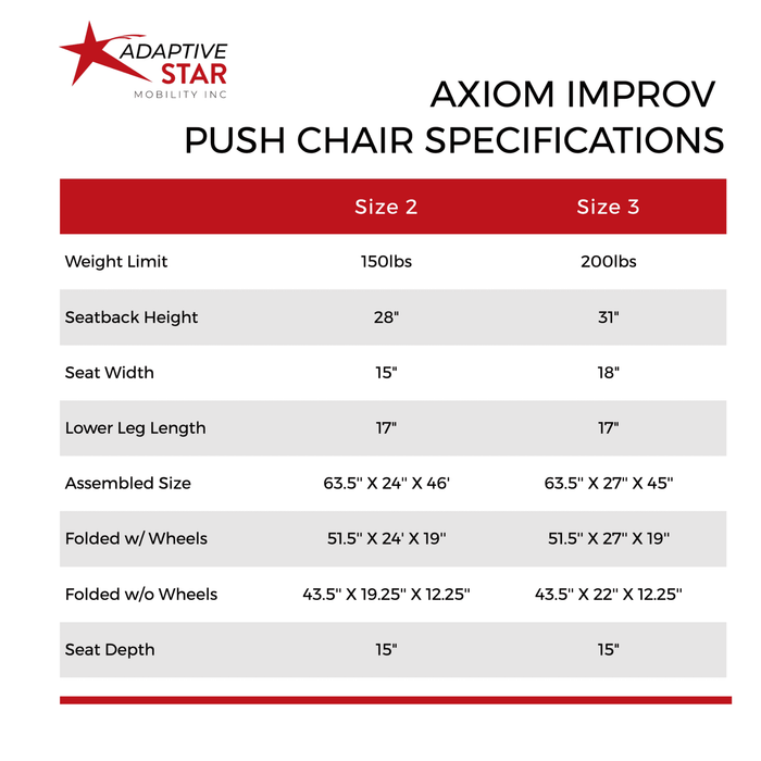 Adaptive Star Improv Push Chair Speecifications