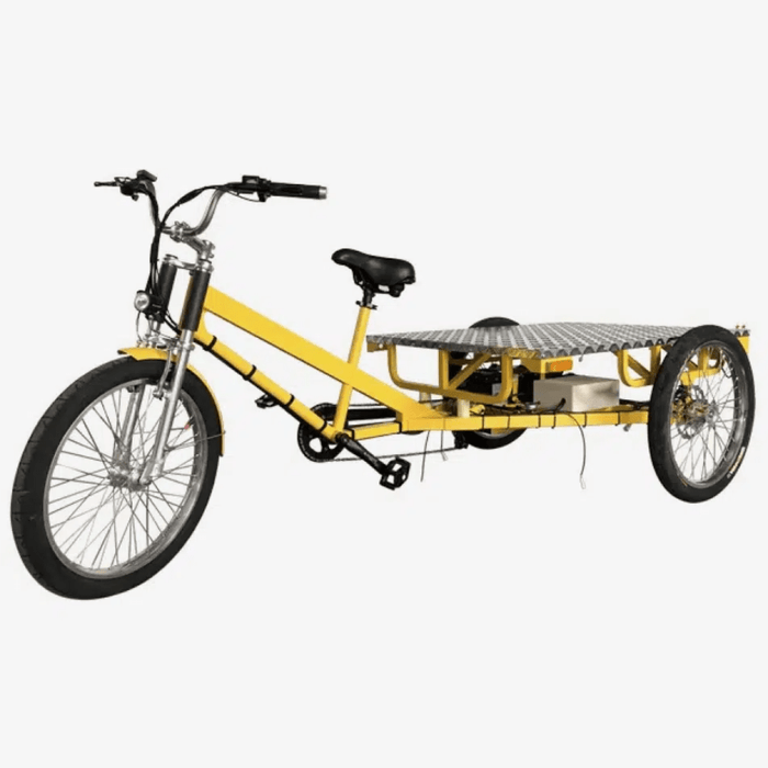 Yellow Electric Flat Bed Cargo Tricycle