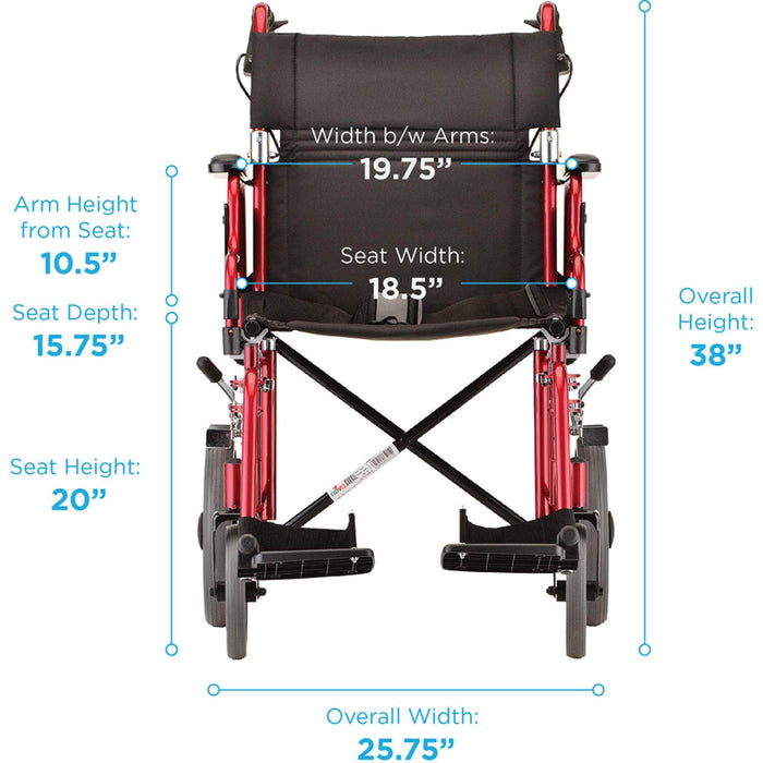 Nova Medical Lightweight Transport Chair with 12” Rear Wheels