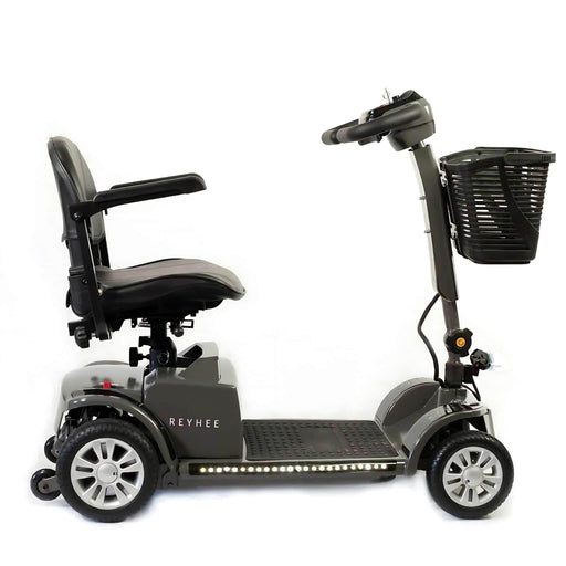 ReyheeCruiserMobilityScootersColorGrayandBlackwithFrontBasketRightSideView