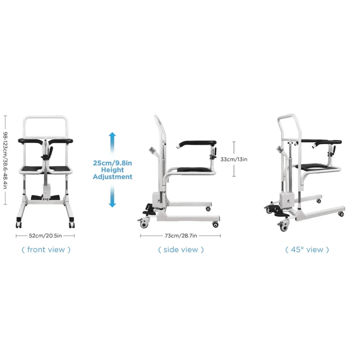 StarSleep CareLift electric transfer lift chair for seniors full product view with lift column and push handle