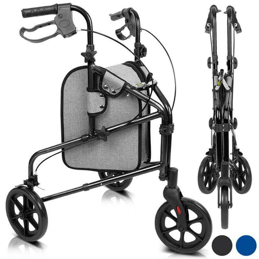 Vive Health 3 Wheel Walker Rollator- Lightweight Foldable Walking Transport Color Black