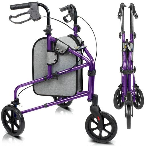 Vive Health 3 Wheel Walker Rollator- Lightweight Foldable Walking Transport Purple