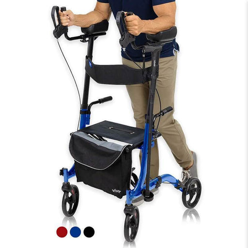 Vive Health Upright Rollator Walker With Foldable Transport Seat Color Blue