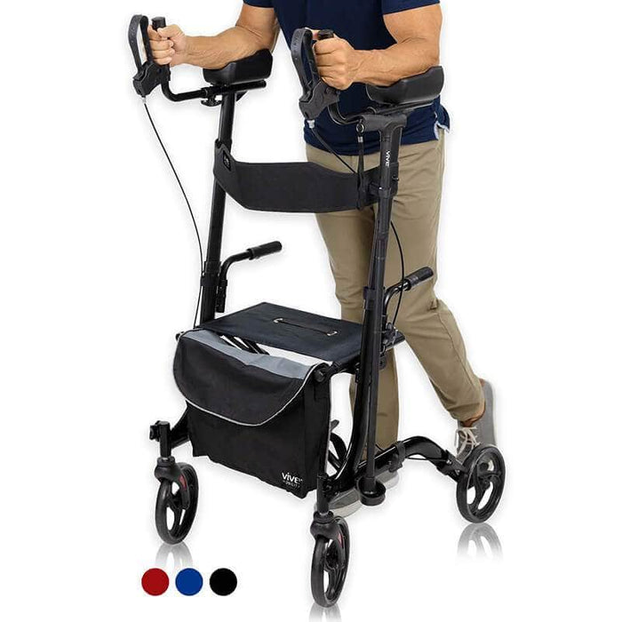 Vive Health Upright Rollator Walker With Foldable Transport Seat
