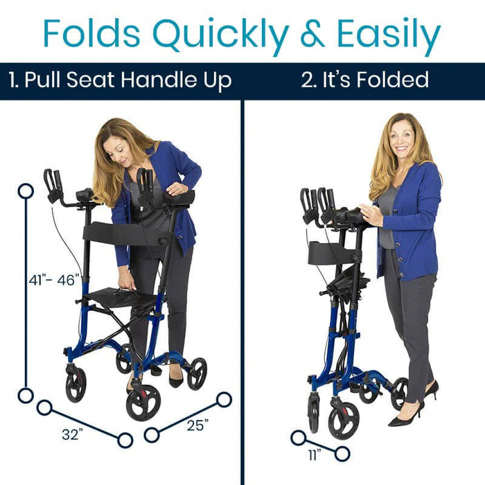 Vive Health Upright Rollator Walker With Foldable Transport Seat Folds Quickly and easy